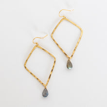 Load image into Gallery viewer, Handcrafted Jewelry-Brass Geometric Hoop with Labradorite accent
