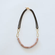Load image into Gallery viewer, Hand Crafted Jewelry-Pink Moonstone Beaded Necklace with Brass Wheat Chain
