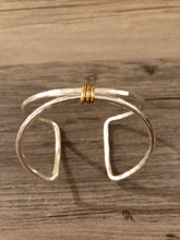 Load image into Gallery viewer, Silver Square Cuff Bracelet with Gold Center Wrap
